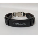 Pulseira Masculina de Couro Sintético com frases religiosas e fecho de aço cirurgico