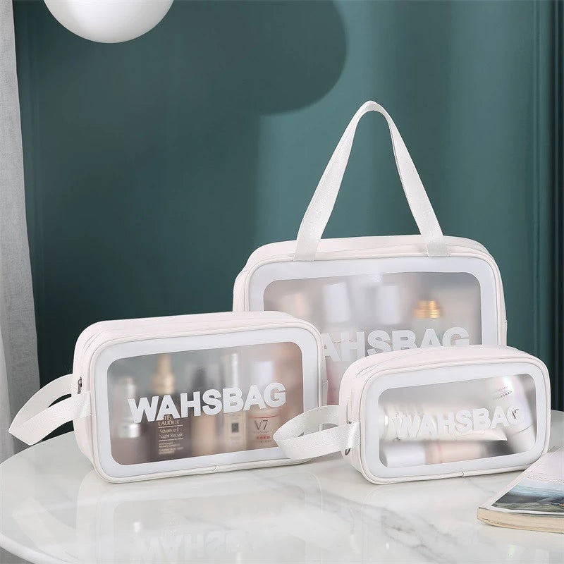 Kit 3 Necessaire Maquiagem Transparente WashBag A Prova De Água