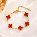 Pulseira de trevo dourado dupla face em aço titânio banhado 18K