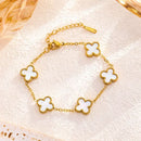 Pulseira de trevo dourado dupla face em aço titânio banhado 18K