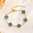 Pulseira de trevo dourado dupla face em aço titânio banhado 18K