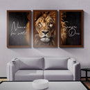 Kit 3 Quadros Decorativos Leão Frase Nunca Foi Sorte Sempre Foi Deus Mosaico Sala Quarto Escritório