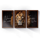 Kit 3 Quadros Decorativos Leão Frase Nunca Foi Sorte Sempre Foi Deus Mosaico Sala Quarto Escritório