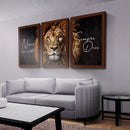 Kit 3 Quadros Decorativos Leão Frase Nunca Foi Sorte Sempre Foi Deus Mosaico Sala Quarto Escritório