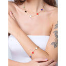 Pulseira de trevo dourado dupla face em aço titânio banhado 18K