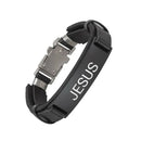 Pulseira Masculina de Couro Sintético com frases religiosas e fecho de aço cirurgico