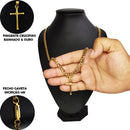 Corrente Masculina Cordão Grumet 70cm Dourado Com Pingente Crucifixo e Pulseira Grossa
