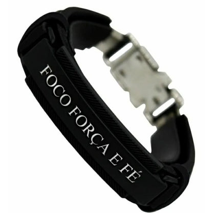 Pulseira Masculina de Couro Sintético com frases religiosas e fecho de aço cirurgico