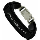 Pulseira Masculina de Couro Sintético com frases religiosas e fecho de aço cirurgico