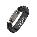 Pulseira Masculina de Couro Sintético com frases religiosas e fecho de aço cirurgico