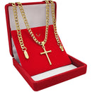 Corrente Masculina Cordão Grumet 70cm Dourado Com Pingente Crucifixo e Pulseira Grossa