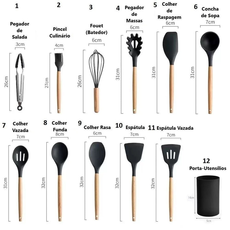 Jogo de Cozinha Kit C/12 Peças de Silicone Utensílios